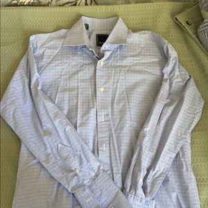 David Donahue Light Blue Checkered Dress Shirt